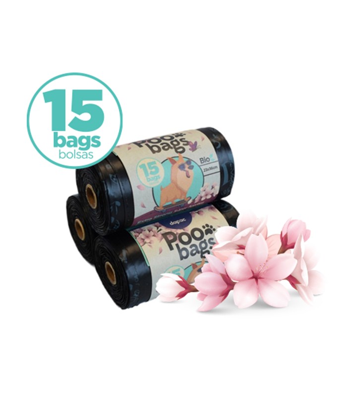 Poo bags negras ecofriendly con asa (15 bolsas)