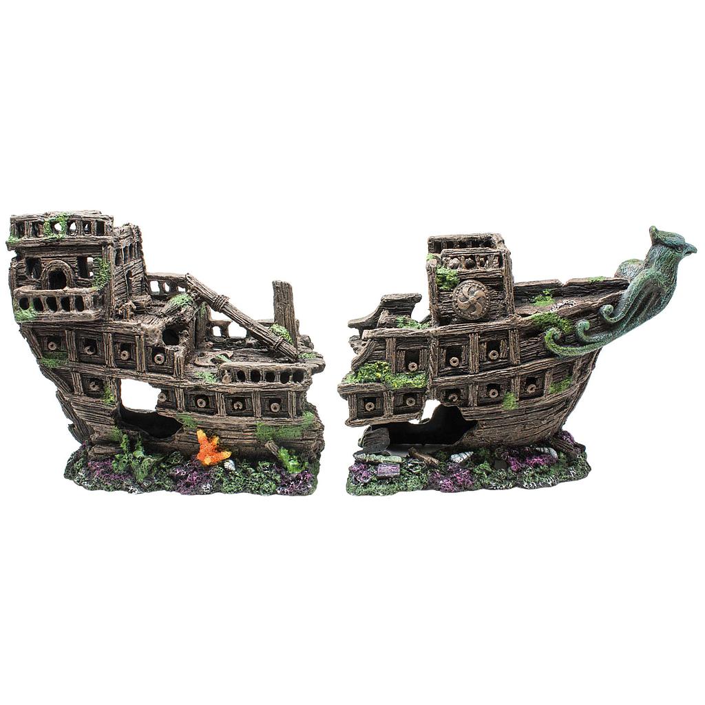 Ornamento galeón naufragio 2 piezas 25x17x55,5cm