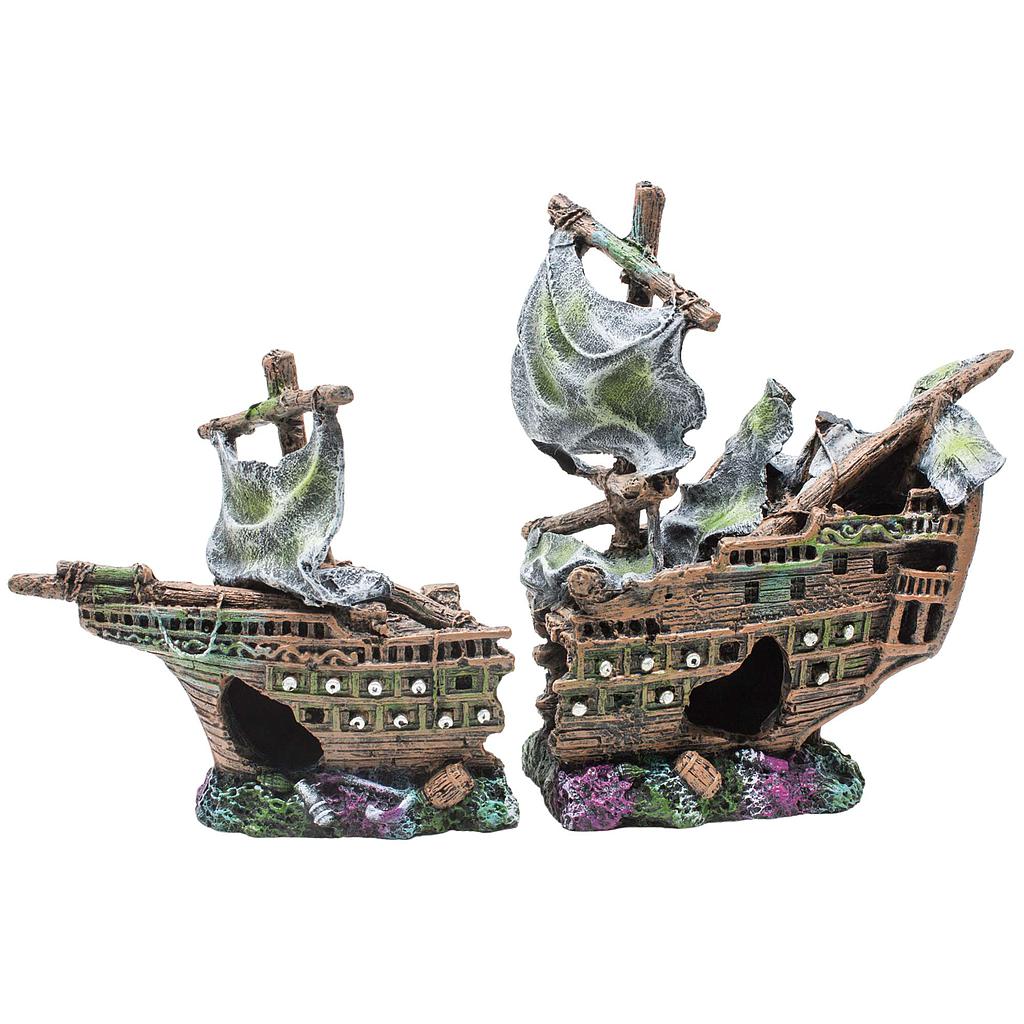 Ornamento galeón velero naufragio 2 piezas 17x10,5x25cm